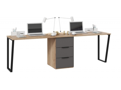 Комплект столов письменных с 1 тумбой универсальной Порто (Яблоня Беллуно, Графит софт)
